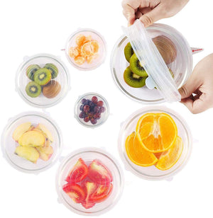 Silicone elastic lid, reusable silicone lid and bowl lid, with improved grip sealant, contains platinum food-grade silicone, does not contain BPA, 6 pieces in different sizes