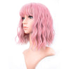 Pastel Wavy Wig With Air Bangs Women's Short Bob Pink Wig Curly Wavy Shoulder Length Pastel Bob Synthetic Cosplay Wig for Girl Colorful Costume Wigs