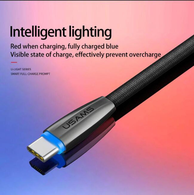 Smart Control LED lighting Type C USB Cable for Samsung Huawei Data Sync Fast Charging Braided