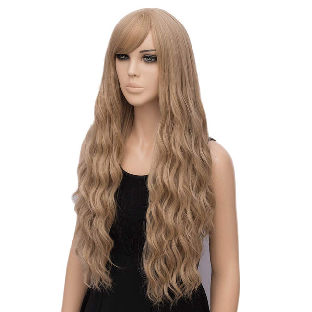 Blonde Wig for Women Long Wavy Heat Resistant Fiber Wigs Side Bangs Cosplay Party