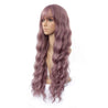 Long Wavy Wig With Air Bangs Silky Full Heat Resistant Synthetic Wig for Women - Natural Looking Machine Made Grey Pink 26 inch Hair Replacement Wig for Party Cosplay Body Wavy