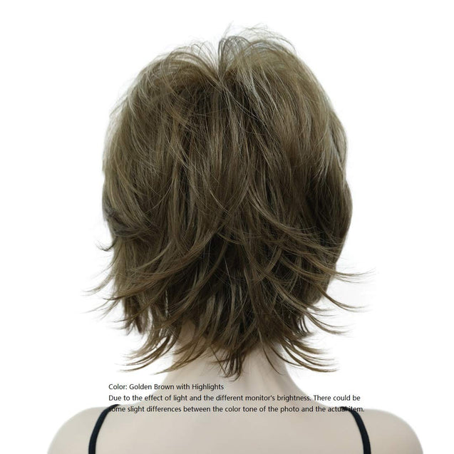 Short Layered Shaggy Full Synthetic Wig Wigs 12TT26 Brown Highlights