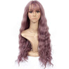 Long Wavy Wig With Air Bangs Silky Full Heat Resistant Synthetic Wig for Women - Natural Looking Machine Made Grey Pink 26 inch Hair Replacement Wig for Party Cosplay Body Wavy