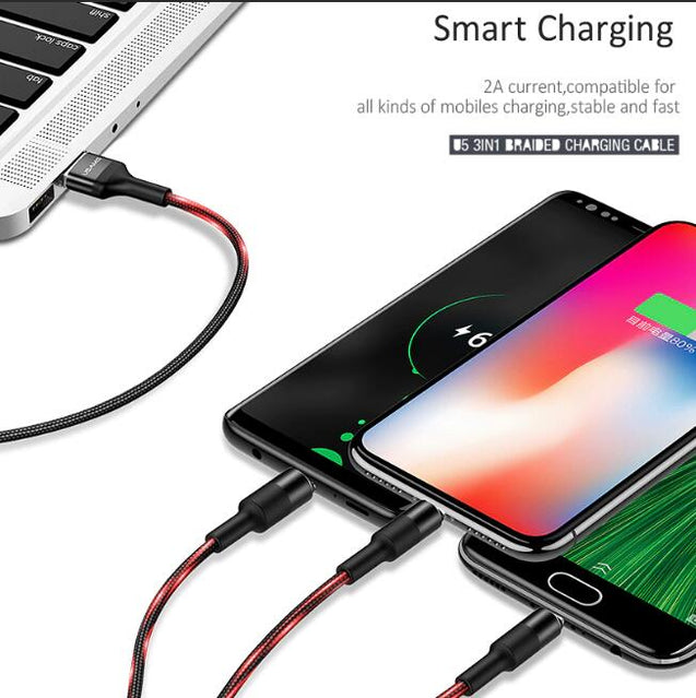 3 In1 Mobile Phone Data Cable Type C Micro For iPhone iPad Samsung Charging cable Microusb USB C