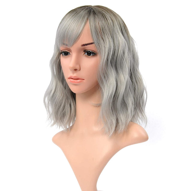 Pastel Wavy Wig With Air Bangs Women's Short Bob Pink Wig Curly Wavy Shoulder Length Pastel Bob Synthetic Cosplay Wig for Girl Colorful Costume Wigs