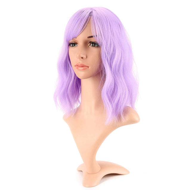 Pastel Wavy Wig With Air Bangs Women's Short Bob Pink Wig Curly Wavy Shoulder Length Pastel Bob Synthetic Cosplay Wig for Girl Colorful Costume Wigs